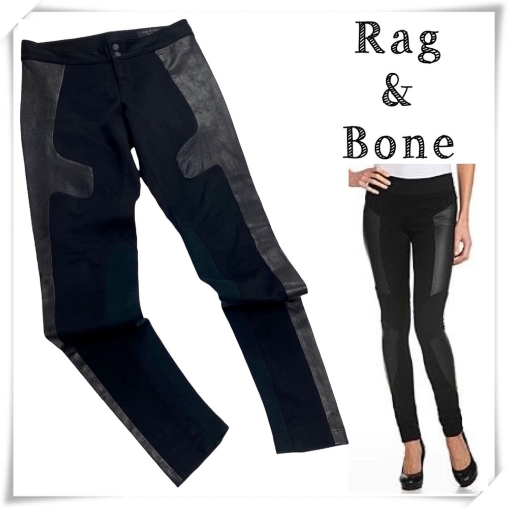 Rag and Bone Rare Lambskin Side Panel Leggings Stretch Leather Pants in Black